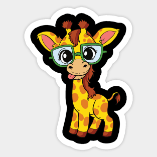 Cute Little Nerd Giraffe Animal Sticker